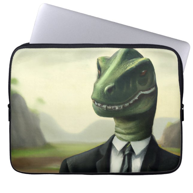 Vorhistorischer Dinosaurier Businessman, Fun AI ge Laptopschutzhülle (Vorderseite)