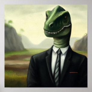 Vorhistorischer Dinosaurier Businessman, Fun AI ge Poster