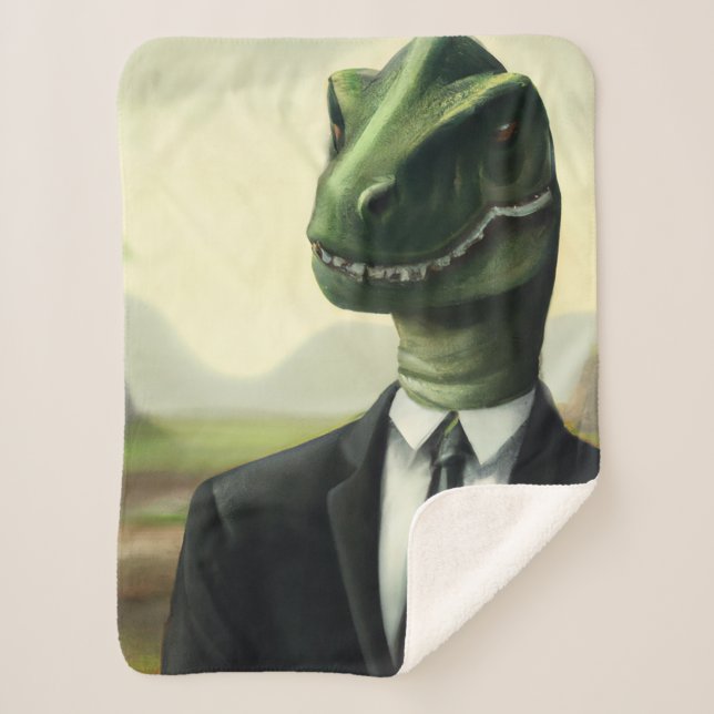 Vorhistorischer Dinosaurier Businessman, Fun AI ge Sherpadecke (Vorderseite)