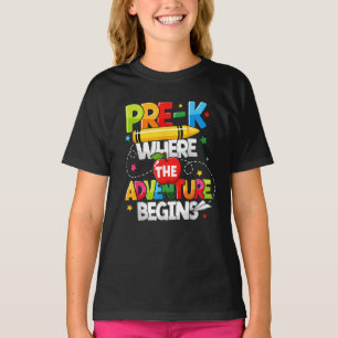 Vorkindergarten, wo das Abenteuer beginnt, zurück T-Shirt