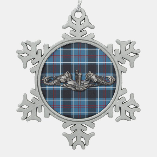 Vorkriegsführung Tartan Schneeflocken Zinn-Ornament (Vorderseite)