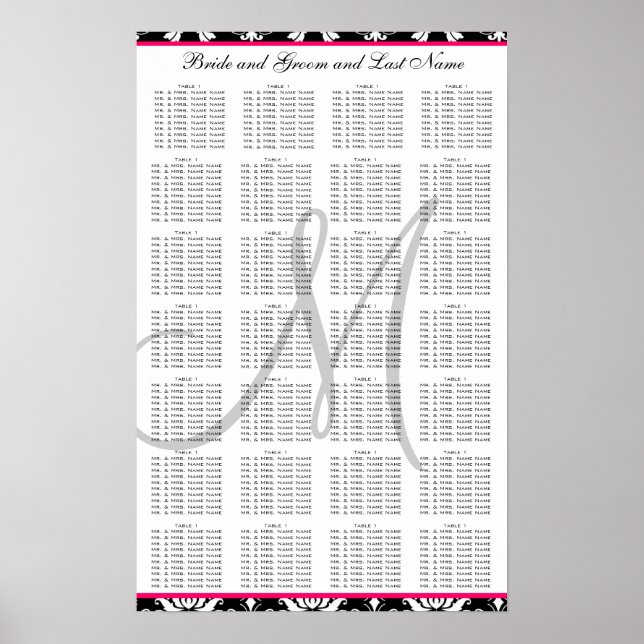 Vorlage Damask Pink Hochzeitsplan Poster (Vorne)