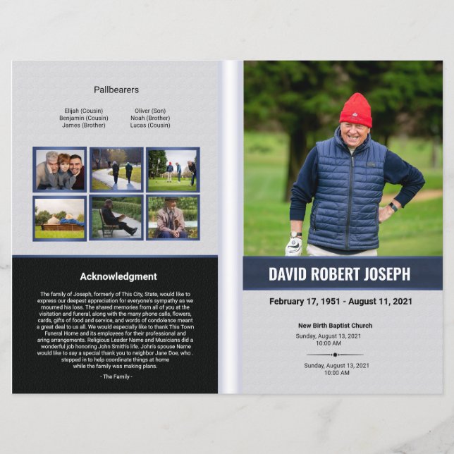 Vorlage des Beerdigungsprogramms (Vorderseite)