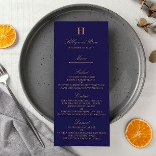 Vorlage des Chic Navy Blue & Gold Wedding Menüs