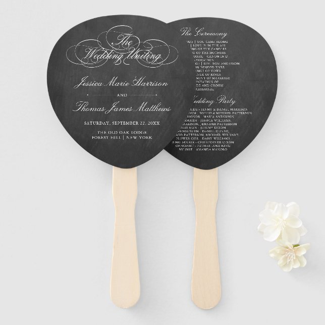 Vorlage des eleganten Chalkboard-Hochzeitsprogramm Fächer (Vorne und Hinten)