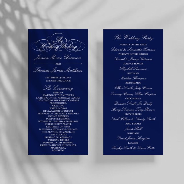 Vorlage des eleganten Navy Blue & White Wedding Pr Werbekarte (Von Creator hochgeladen)