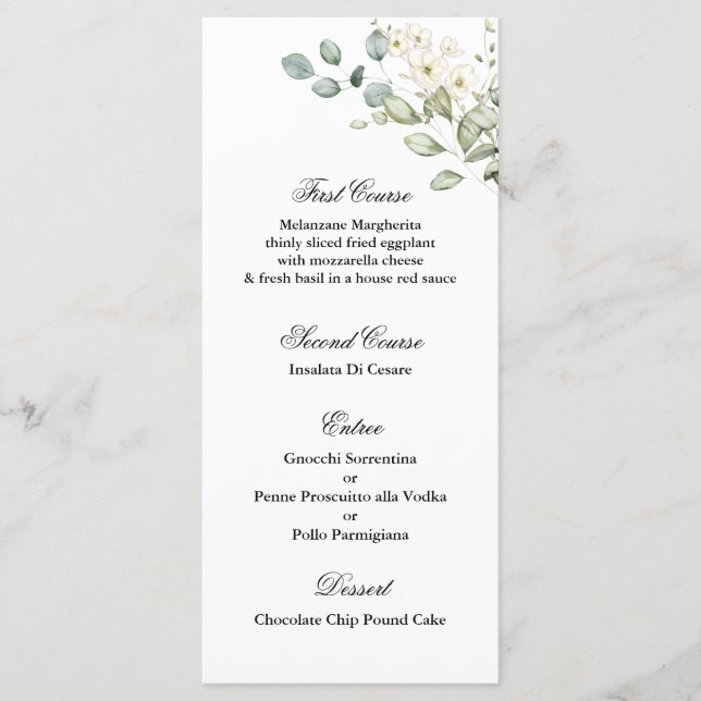 Vorlage des Greenery Wedding Menüs (Vorderseite)