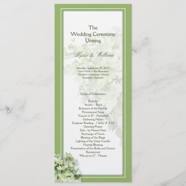 Vorlage des Limelight Tall Hydrangea-Hochzeitsprog (Vorderseite)