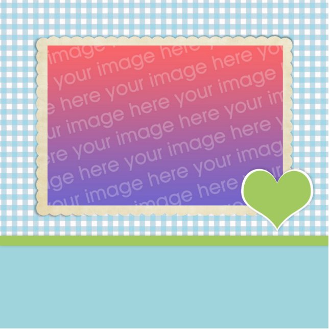 Vorlage für aquamarine Gingham Green Heart Fotosku Freistehende Fotoskulptur (Vorne)