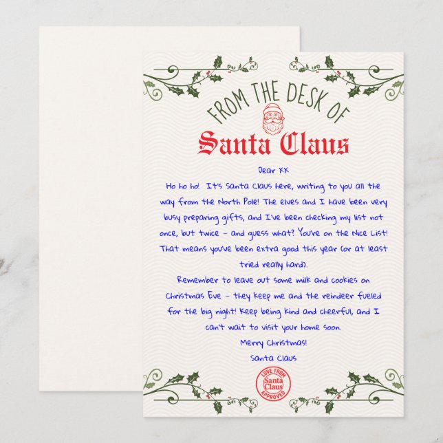 Vorlage für bearbeitbaren Santa Letter (Vorne/Hinten)