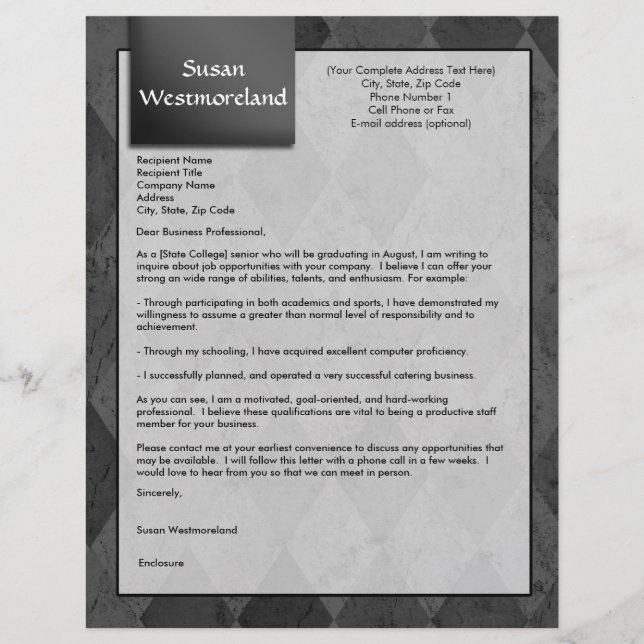 Vorlage für benutzerdefinierte Cover-Letter-Raute (Vorderseite)