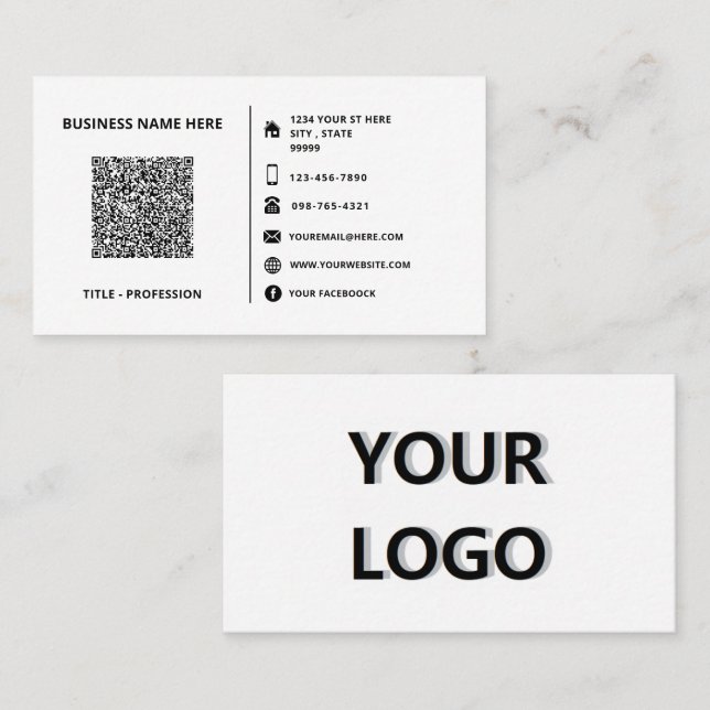 Vorlage für benutzerdefinierte Logos und QR-Code-V Visitenkarte (Vorne/Hinten)