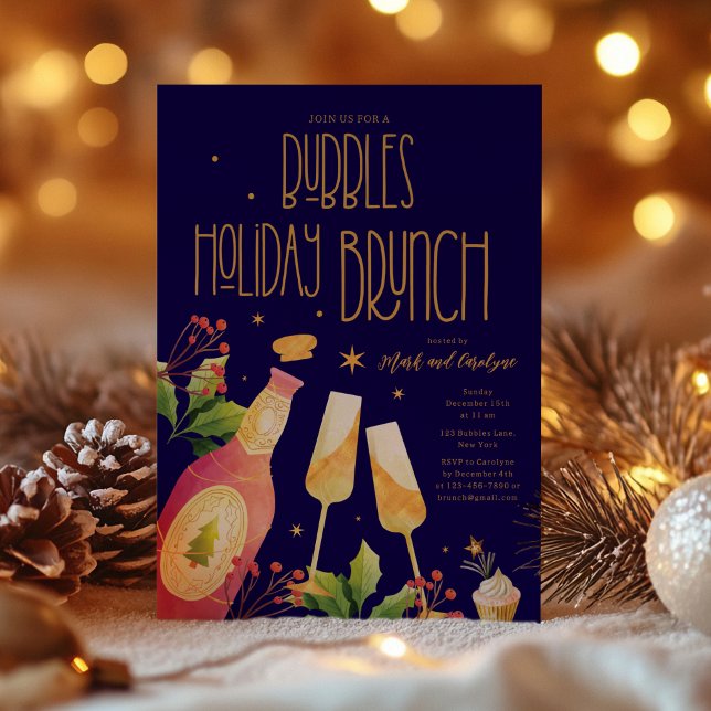 Vorlage für Blasen Holiday Brunch-Party Einladung (Bubbles Holiday Brunch Party Invitation Template)