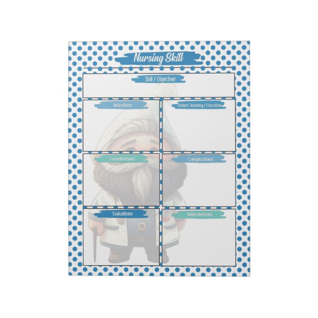 Vorlage für blaue Dr. Gnome-Krankenpflege-Fähigkei Notizblock (Rotiert)