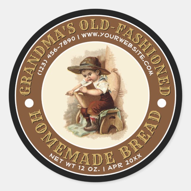 Vorlage für das alte, hausgemachte Brot Runder Aufkleber (Vorderseite)