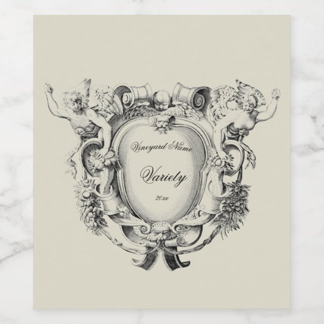 Vorlage für das antike Flügelfigurenzeichen Cartou Weinetikett (Einzelnes Label)