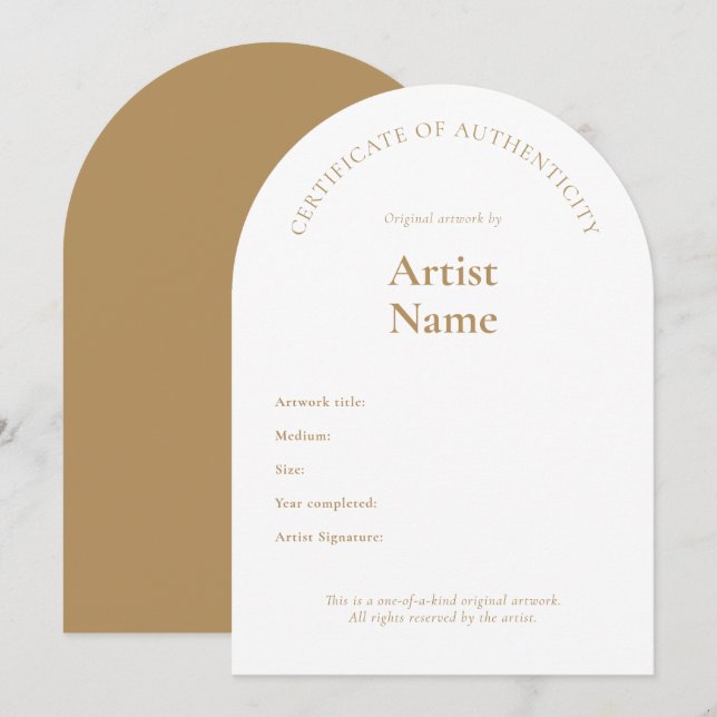 Vorlage für das Arch Certificate of Authenticity A (Vorne/Hinten)