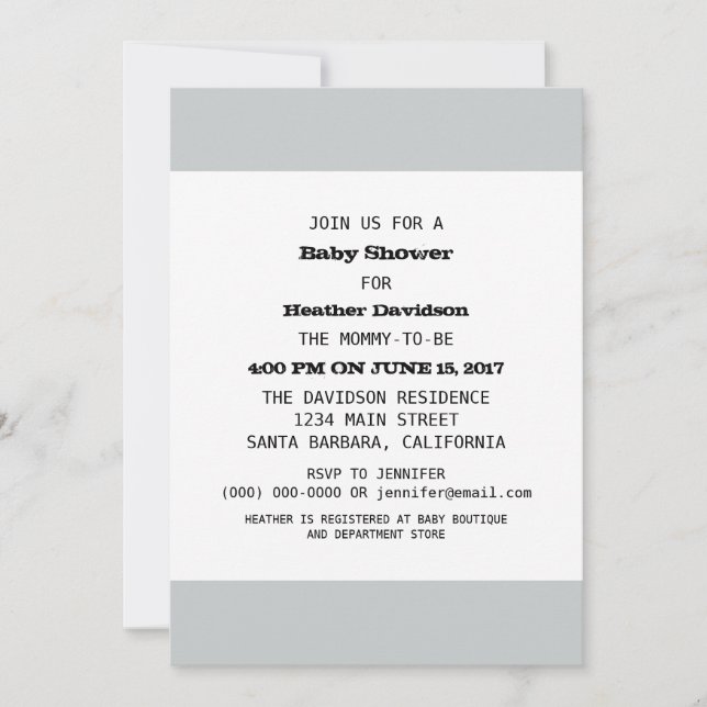 Vorlage für das Baby-Dusche-Party (Vorderseite)