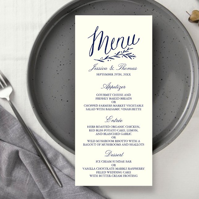 Vorlage für das Chic Navy & Ivory Wedding Menu (Von Creator hochgeladen)