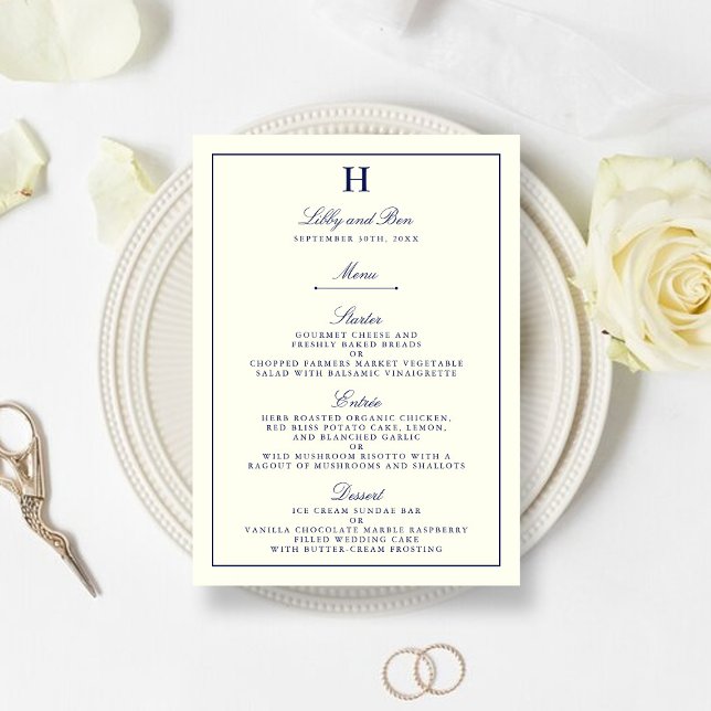 Vorlage für das Chic Navy & Ivory Wedding Menu (Von Creator hochgeladen)