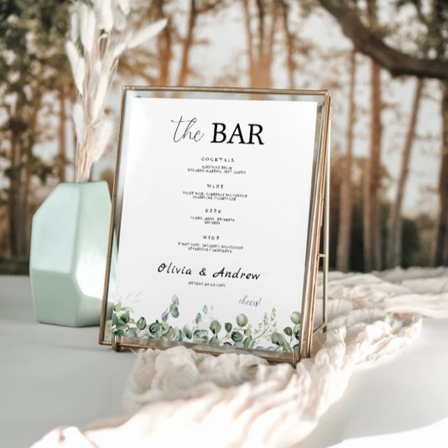 Vorlage für das Greenery Wedding Bar Menu Poster (Greenery Wedding Bar Menu Sign Template)