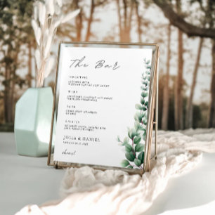 Vorlage für das Greenery Wedding Bar Menu Poster