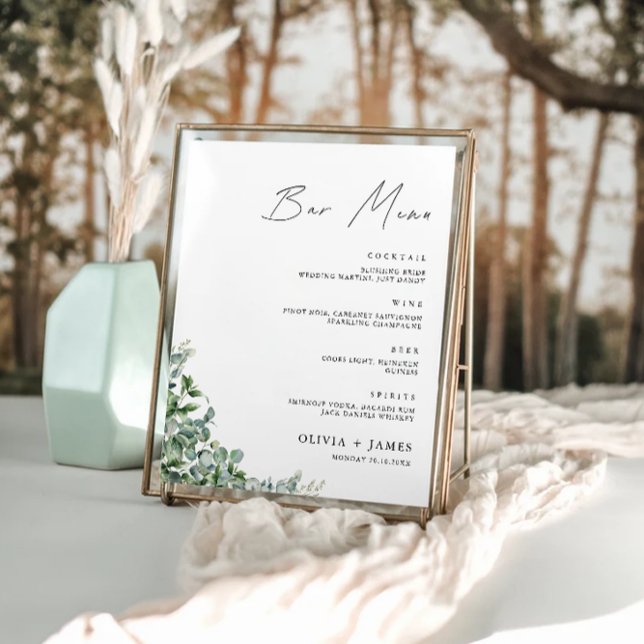 Vorlage für das Greenery Wedding Bar Menu Poster (Greenery Wedding Bar Menu Sign Template)