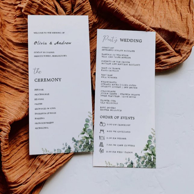 Vorlage für das Grüne Hochzeitsprogramm (Greenery Wedding Ceremony Program Template)