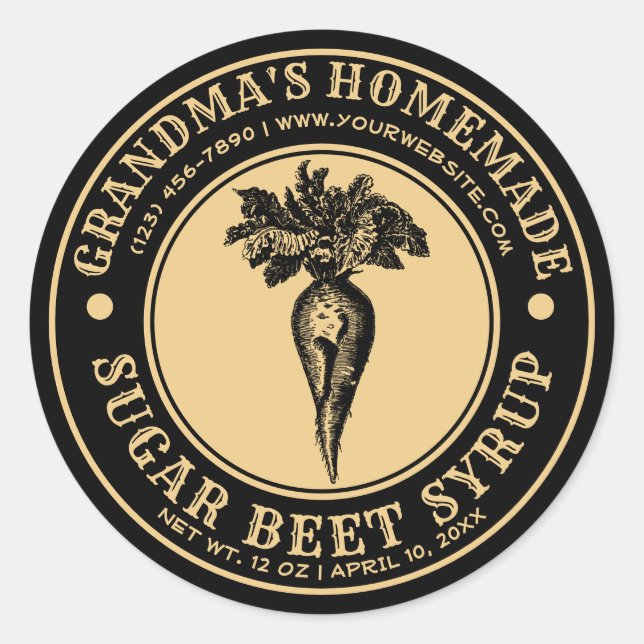 Vorlage für das hausgemachte Zuckerrübensirup Runder Aufkleber (Vorderseite)