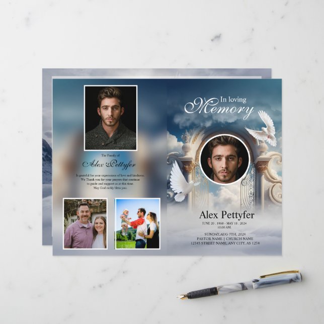 Vorlage für das himmlische Beerdigungsprogramm (Vorderseite/Rückseite Beispiel)