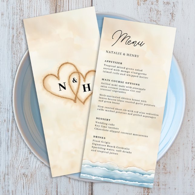 Vorlage für das Hochzeitmenü am Strand mit Wasserf (Beach Wedding Menu)