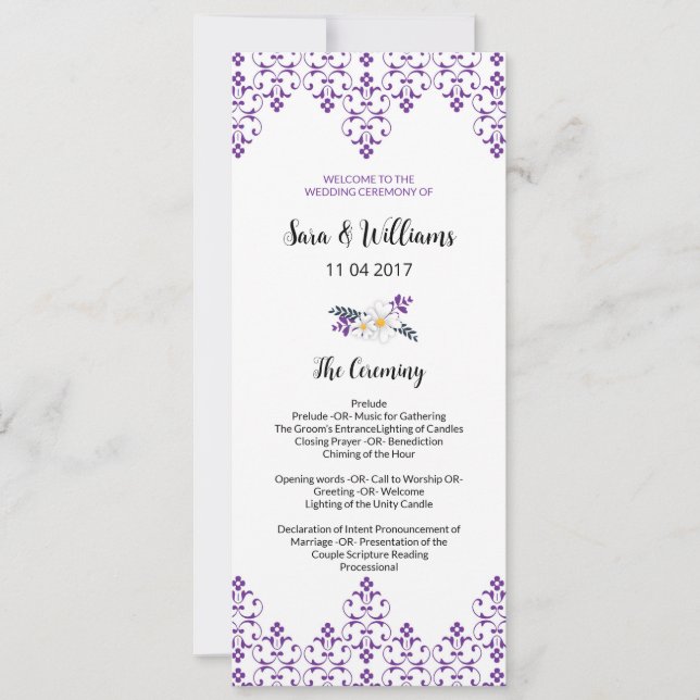 Vorlage für das Hochzeitsprogramm (Vorderseite)