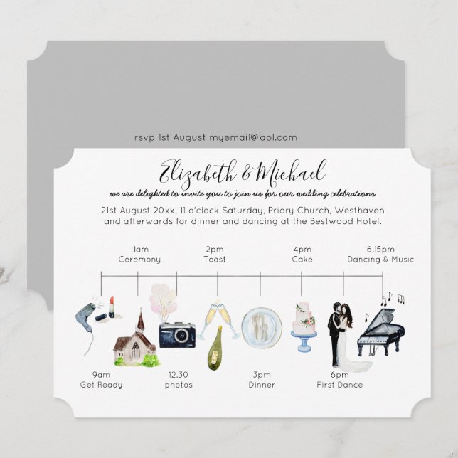 Vorlage für das Hochzeitsszenario für Wasserfarben (Vorne/Hinten)