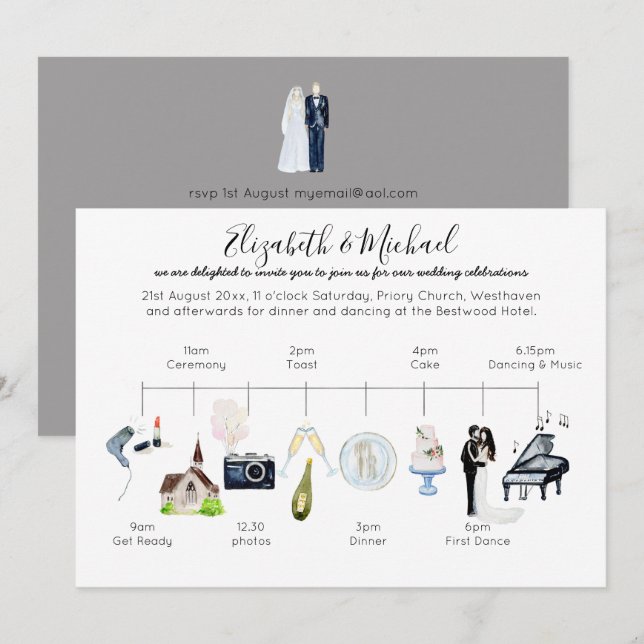 Vorlage für das Hochzeitsszenario für Wasserfarben (Vorne/Hinten)