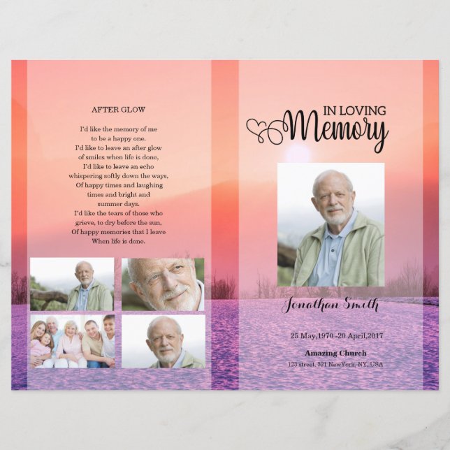Vorlage für das lila Beerdigungsprogramm (Vorderseite)