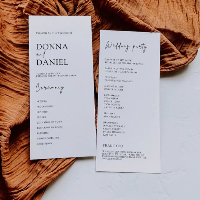 Vorlage für das moderne Hochzeitsprogramm (Modern Wedding Ceremony Program Template)