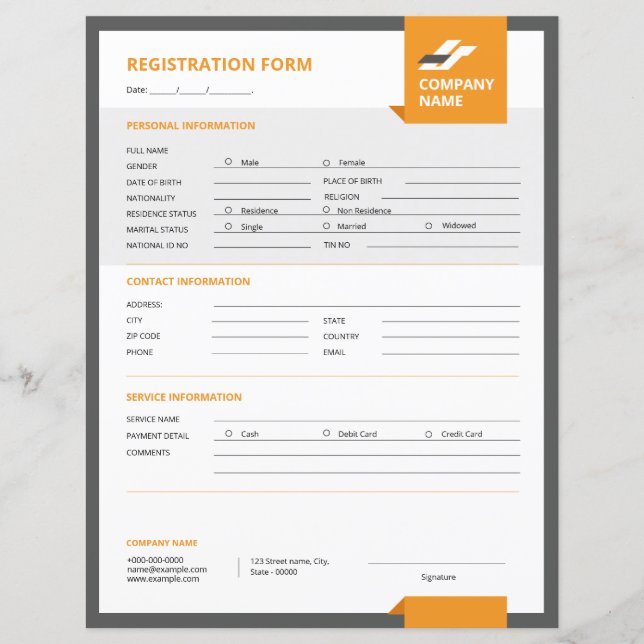 Vorlage für das Registrierungsformular (Vorderseite)