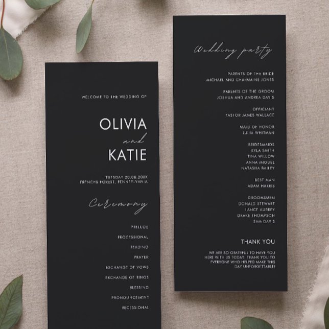 Vorlage für das Schwarze Hochzeitsprogramm (Black Wedding Ceremony Program Template)
