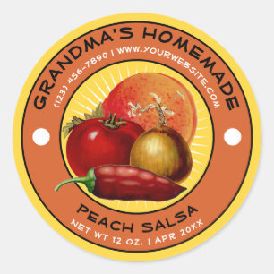 Vorlage für das Vintage selbstgemachte Peach Salsa Runder Aufkleber
