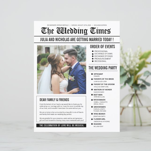 Vorlage für das Wedding Newspaper Programm (Stehend Vorderseite)