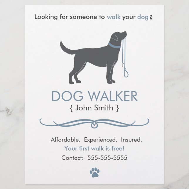 Vorlage für den Flyer "Dog Walker/Walking" (Vorne)