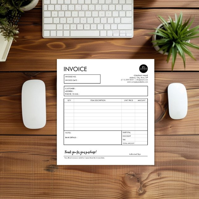 Vorlage für den Minimalistischen Empfang von Rechn Notizblock (Minimalist Custom Invoice Sales Receipt Template Notepad desk top mock up)