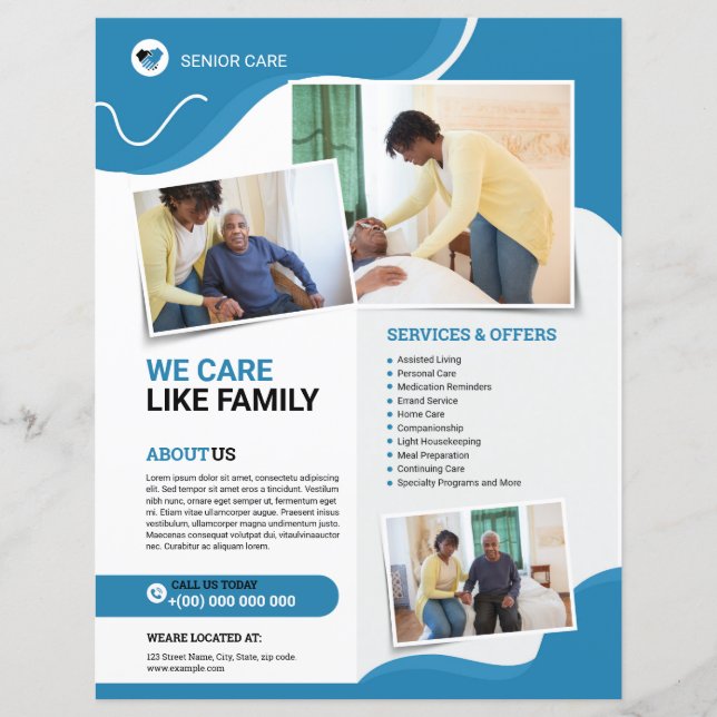 Vorlage für den Senior Care Service Flyer (Vorderseite)