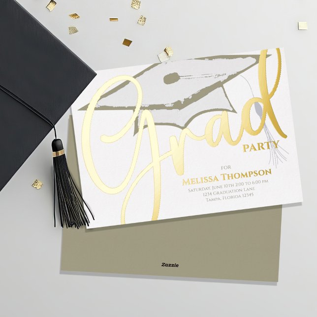 Vorlage für die Ankündigung eines eleganten Script (Graduation gold foil announcement invitation. )