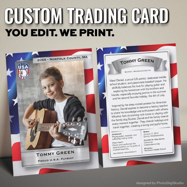Vorlage für die benutzerdefinierte Patriot-Handels Telefonnummerkarte (Custom Patriotic Trading Card, USA Pride Card)