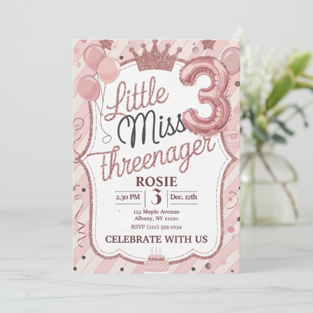 Vorlage für die Einladung von Miss Threenager (Stehend Vorderseite)