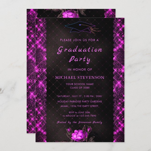 Vorlage für die Einladung von schwarzen und Lila A (Vorne/Hinten)