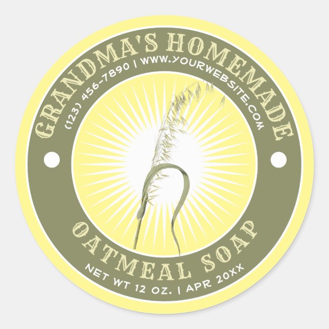 Vorlage für die hausgemachte Haferseife Runder Aufkleber (Vorderseite)