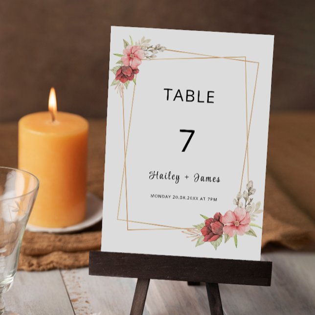 Vorlage für die Hochzeitstichtabelle der Rose (Rose Wedding table card Template)