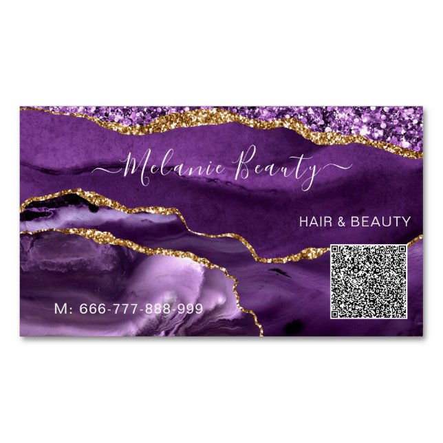 Vorlage für die lila Gold QR Code Magnet-Visitenka Magnetische Visitenkarte (Vorderseite)